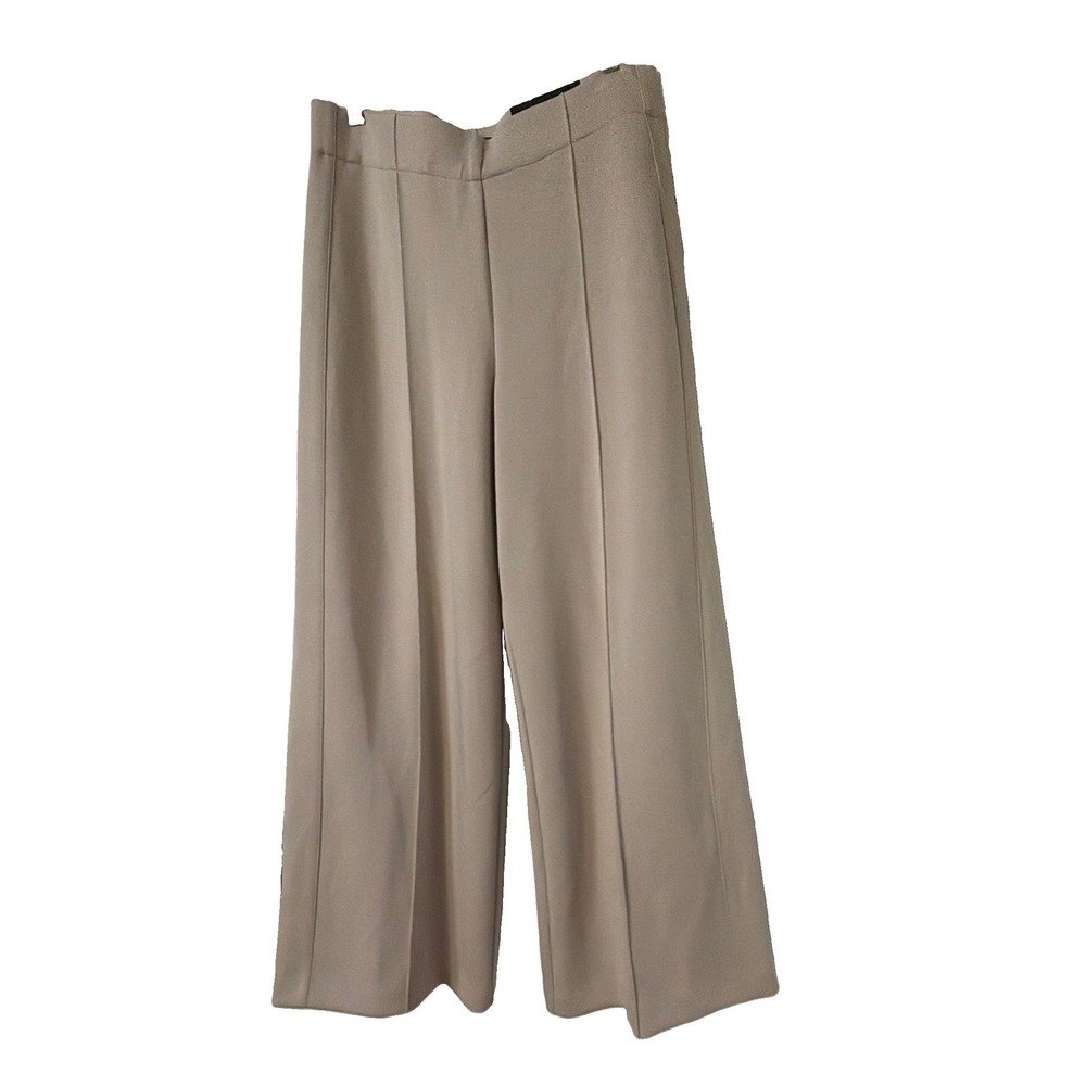 Christian Siriano Sz Large Wide Leg Crop Nusable Fabric Pull On Pants Tan New